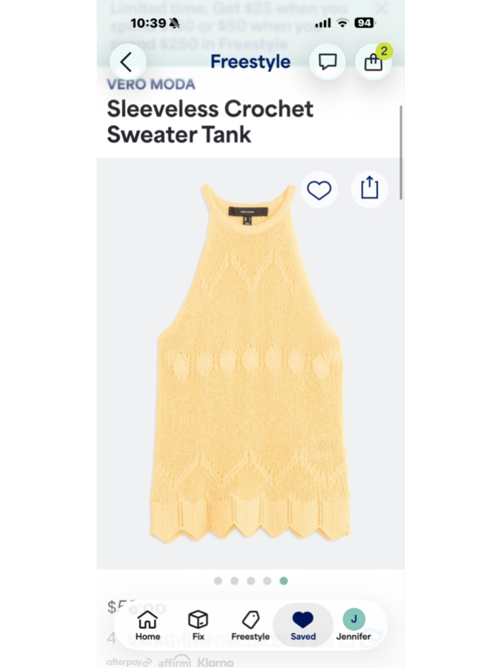 Women's Vero Moda Crochet Sweater Tank Top Yellow Size L